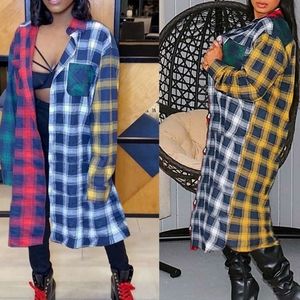 Longline Plaid Sweatshirt Patchwork Multicolor